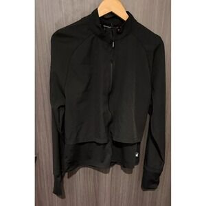 Spyder Active Layered Jacket Womens Large Black Full Zip Stretch Thamhole Sleeve